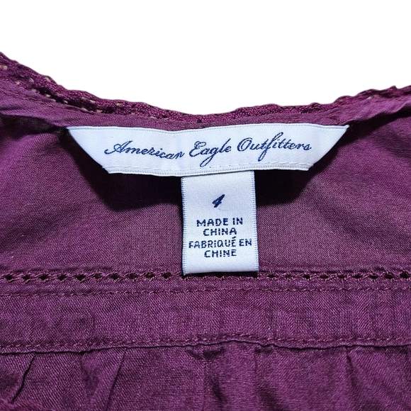 AEO Purple Ruffle Hem Tank Top Sz 4 Crochet Trim Boho Cottagecore 100% Cotton - Picture 5 of 12
